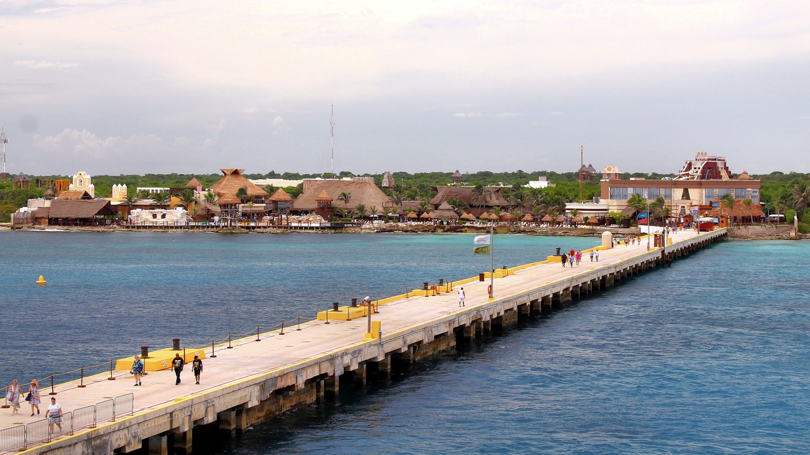 The long cruise pier at Puerto Costa Maya leading to the port village on Mexico's Caribbean coast