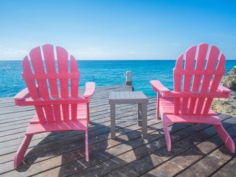 Beach chairs by the Caribbean on Cozumel
