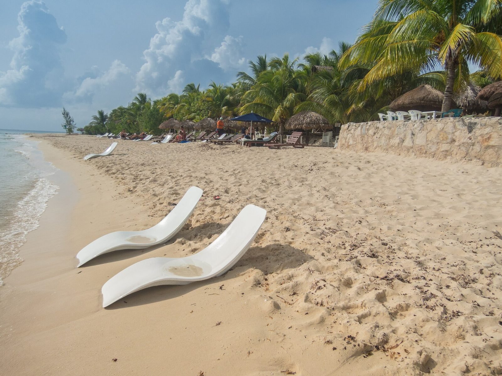 Beach loungers on a Cozumel beach