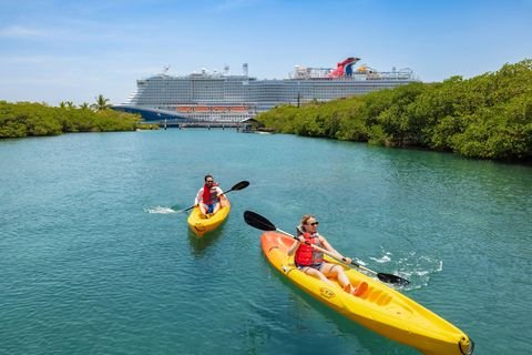 Kayaking on the calm water near the port