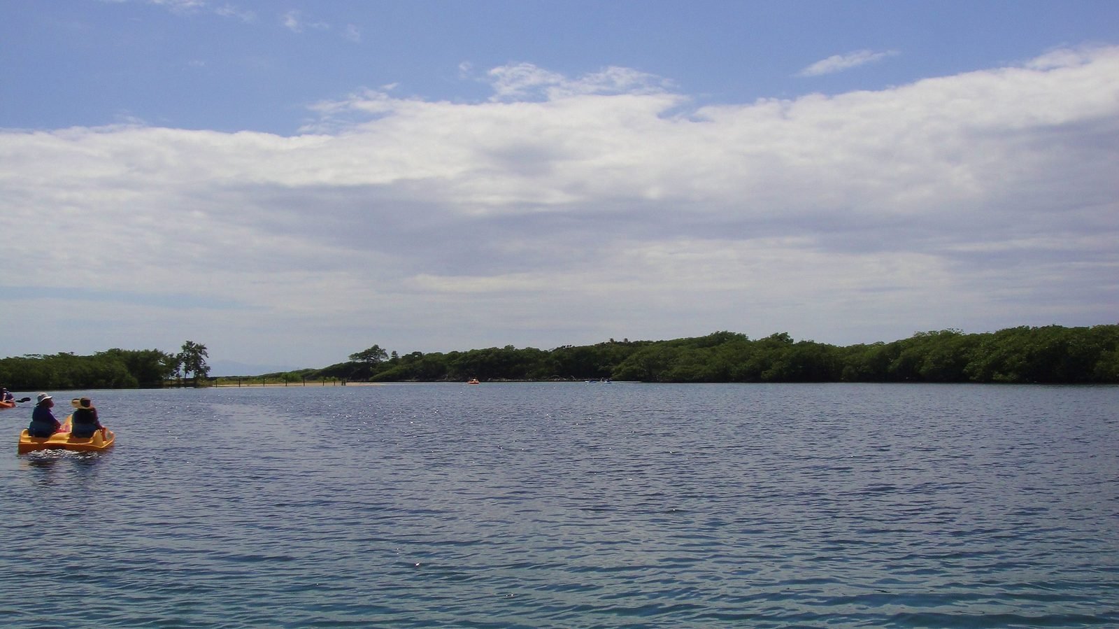 Pedaling across the calm water off Roatan